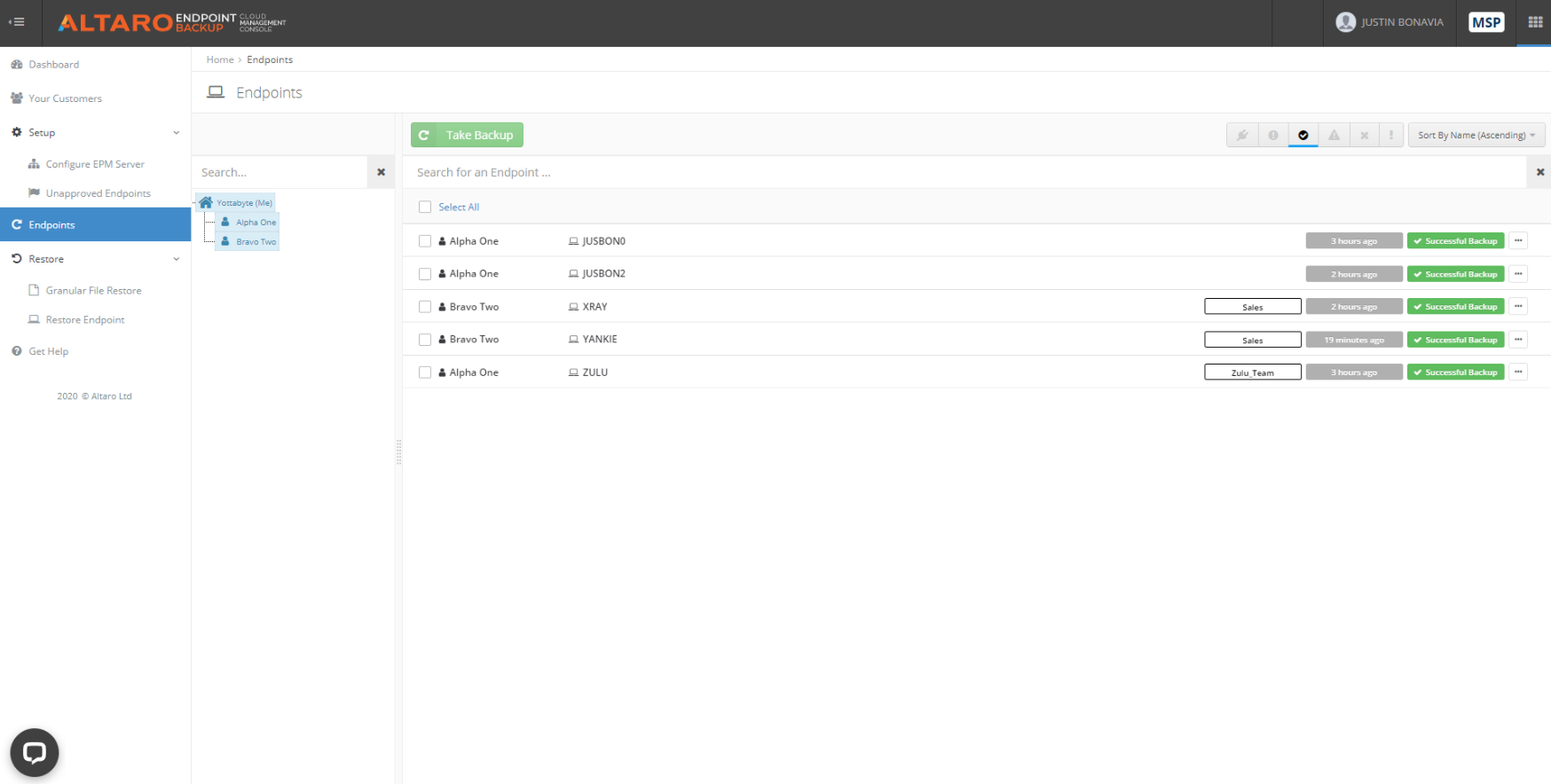 Altaro EndPoint Backup - endpoints