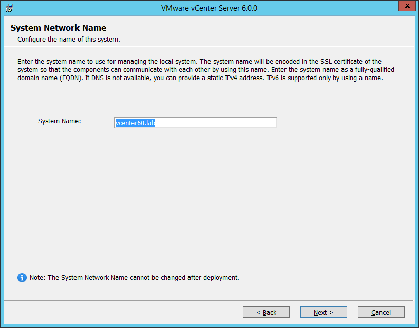 Choosing a hostname for vCenter