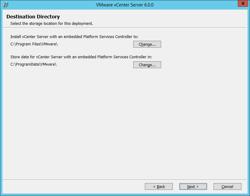 Setting the folder to which vCenter Server is installed