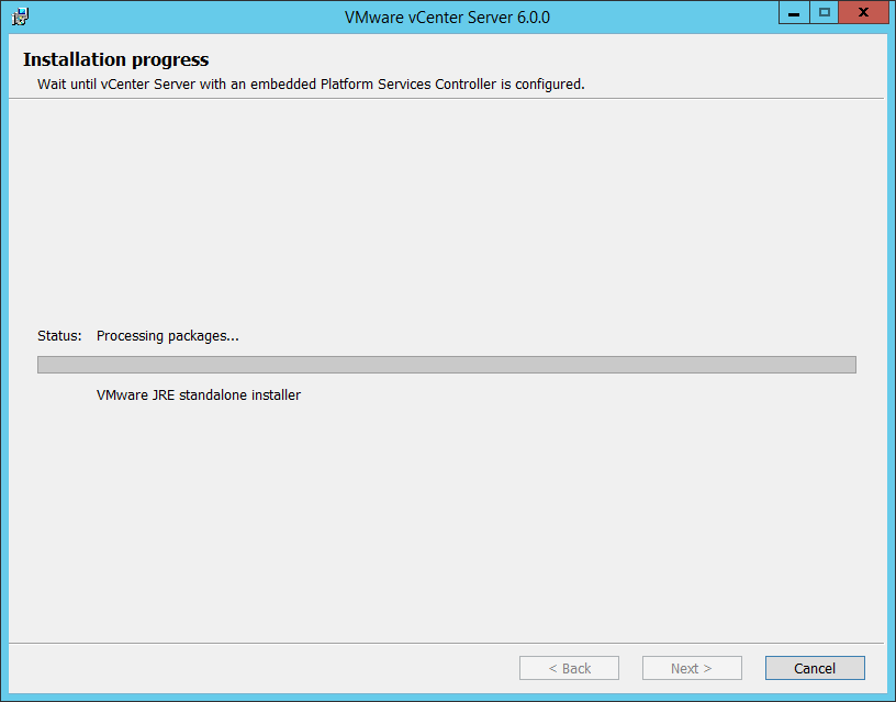 The vCenter Server installation progress