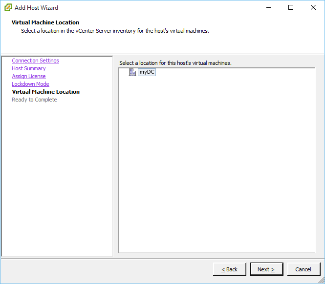 Selecting to which datacenter the host is added to