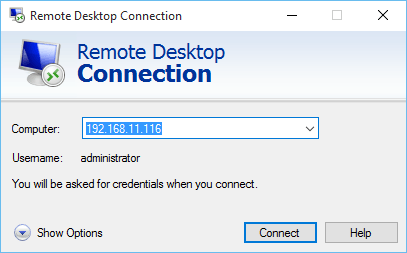 Using RDP to connect to the Windows Server machine where vCenter will be installed