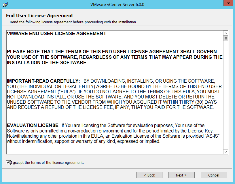 Accepting the VMware EULA