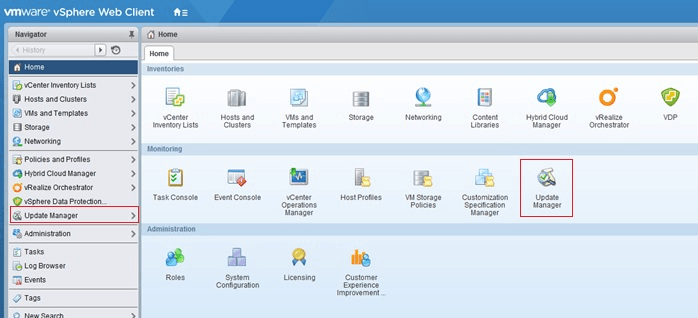 Figure 2 - vSphere Web Client VUM Integration