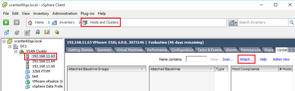 Figure 39 - Attaching a baseline to a host