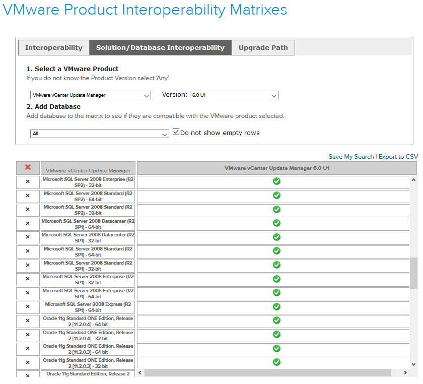 Figure 4 - Using the Product Interoperability Matrix to determine database options