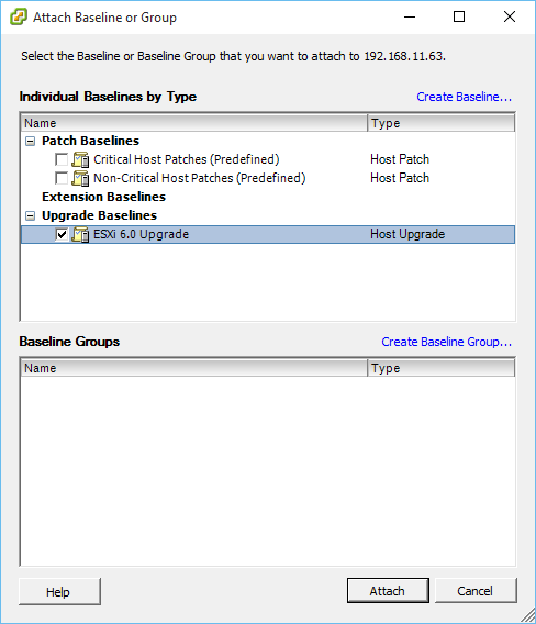 Figure 40 - Selecting the baseline to attach