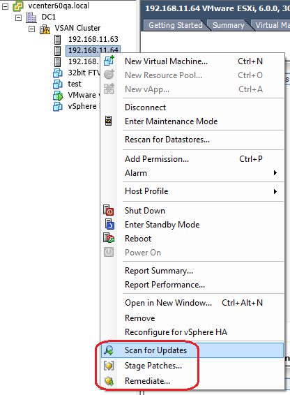 Figure 43 - VUM options for an ESXi Host