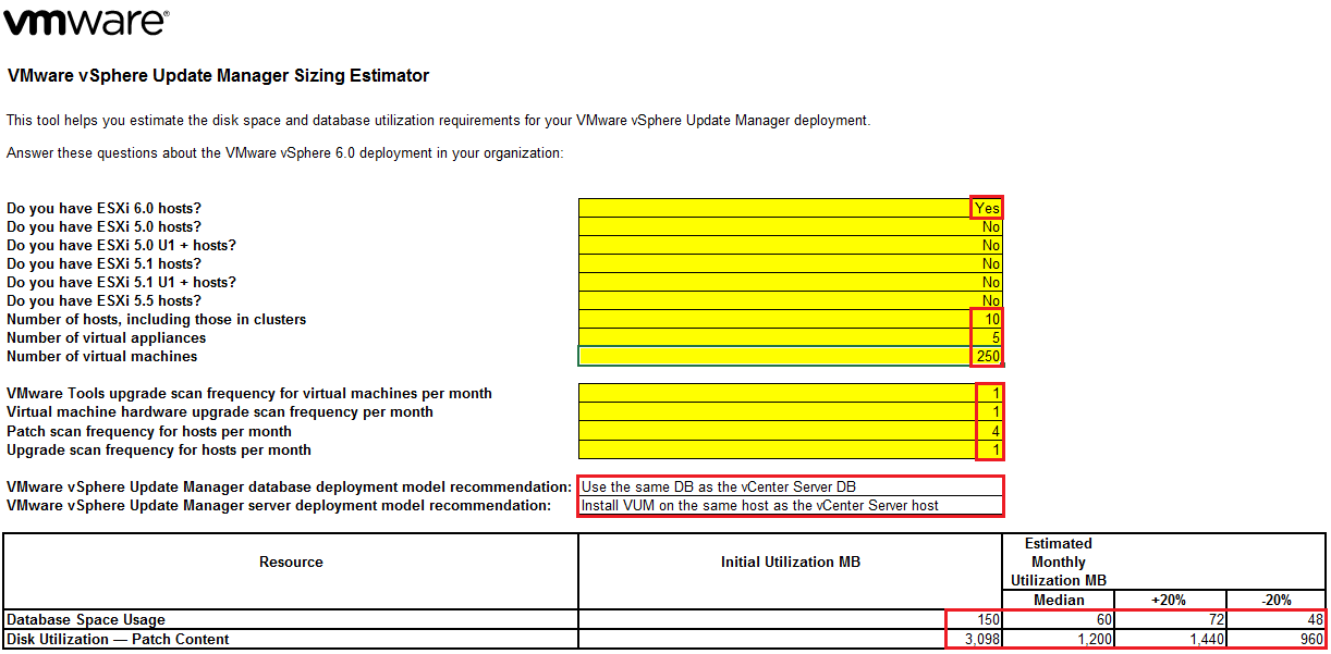 Figure 6 - VMware vSphere Update Manager sizing Estimator