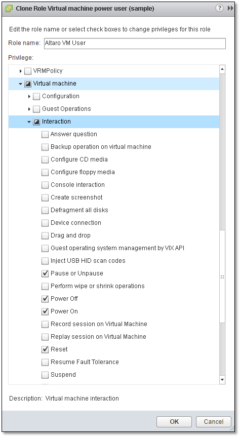 Figure 14 - Naming the new role and selecting privileges assigned to it