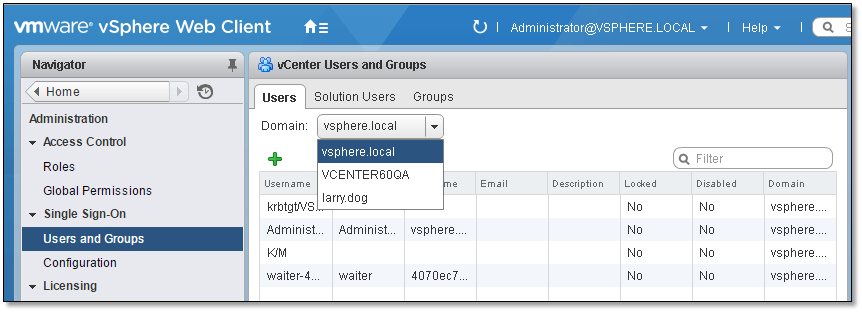 Figure 9 - Viewing users from different domains (AD, Windows and local)