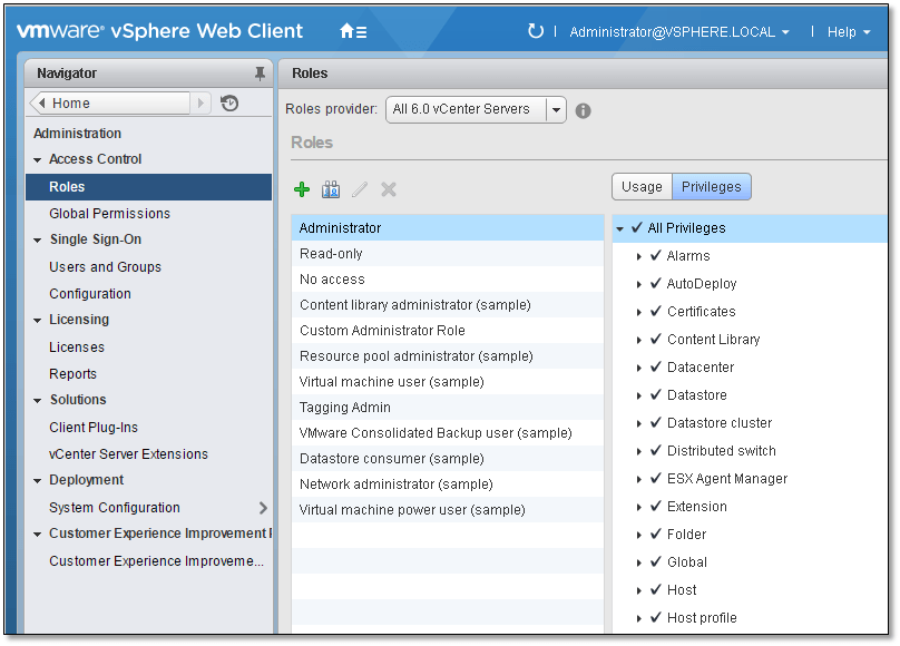 Figure 10 - Viewing user roles and privileges