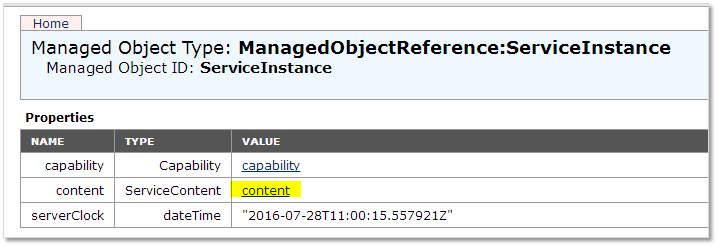 Figure 5 - The content property of the ServiceInstance object