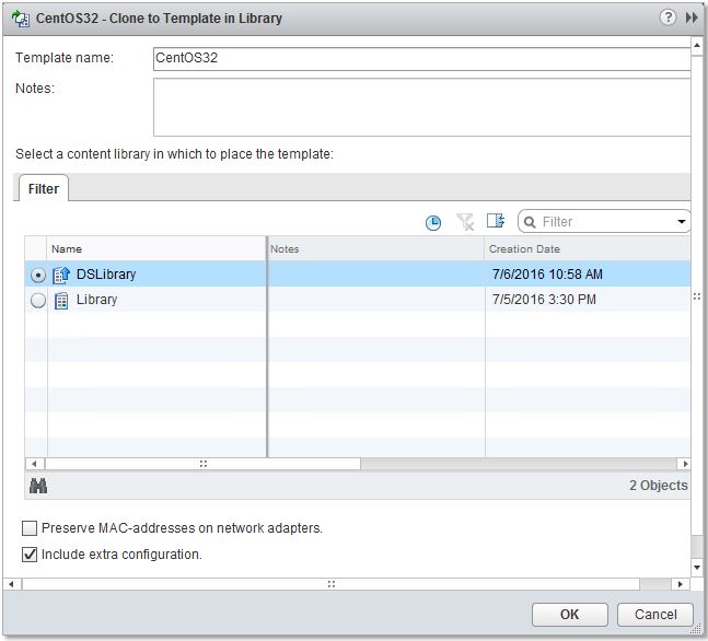 Figure 1b - Selecting a target library when cloning a VM to a template