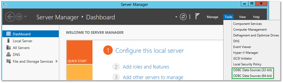 Figure 3 - The ODBC Data Sources Windows Server tool