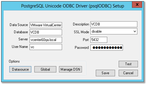 Figure 5 - vCenter Server ODBC configuration