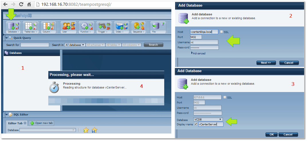 Figure 7 - Connecting to the VCDB database using TeamPostgreSQL