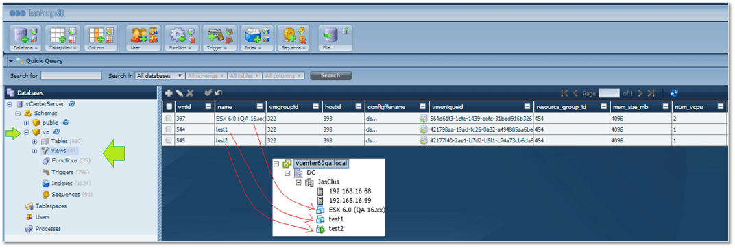 Figure 8 - Opening a view stored in the VCDB vPostgres database