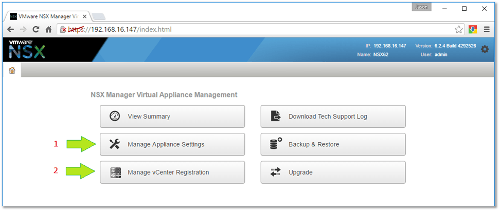 Figure 10 - Managing the appliance's settings and vCenter Server registration
