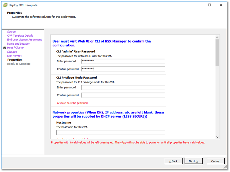 Figure 6 - NSX appliance properties