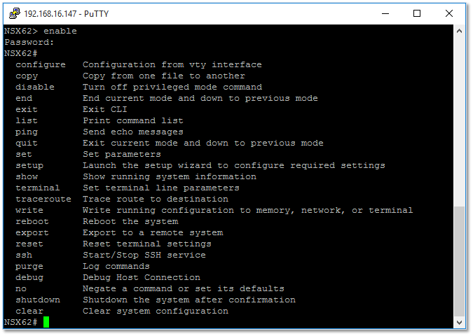 Figure 8 - Enabling privileged mode from an SSH session