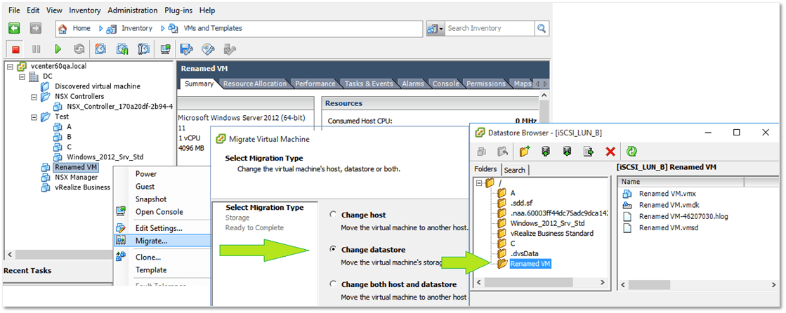 Figure 2 - Fixing naming discrepancies by performing Storage vMotioning