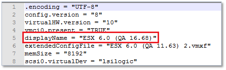 Figure 1 - The <em>displayName</em> property as listed in a vmx file