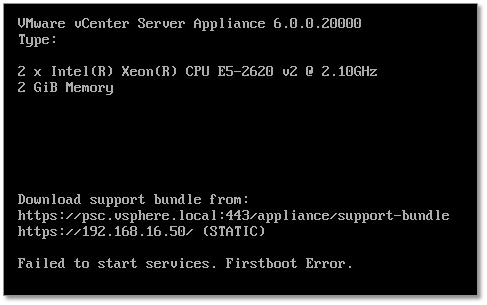 Figure 12 - Firstboot error due to a hostname / DNS mistmatch