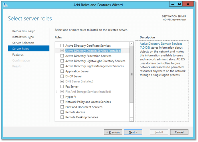 Figure 3 - Adding the AD Domain Services role in Windows Server 2012