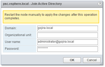 Figure 21 - Specifying the AD domain and credentials