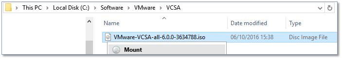 Figure 6 - Mounting the VCSA ISO image as a drive on Windows