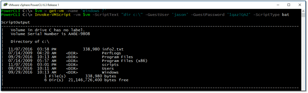 Figure 2 - Remotely listing the contents of the root folder on a Windows guest OS