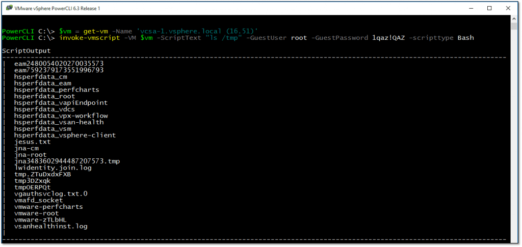 Figure 3 - Remotely listing the contents of the tmp folder on a vm running Linux
