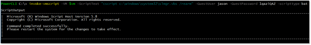 Figure 7 - Remotely re-arming the Windows license on a Windows 7 vm