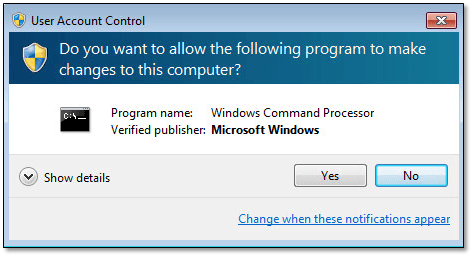 Figure 5 - UAC prompt to allow changes to take place