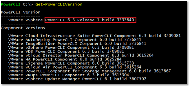 Figure 3 - Retrieving version details on the currently installed PowerCLI build