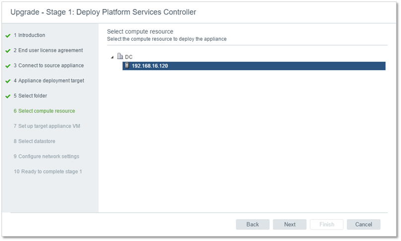 Figure 10 - Specifying which ESXi host the appliance will reside on