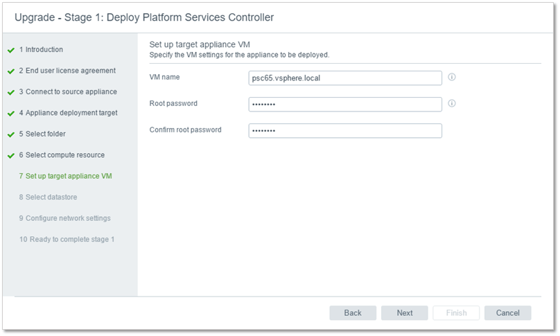 Figure 11 - Specifying the target appliance's vm name and root password