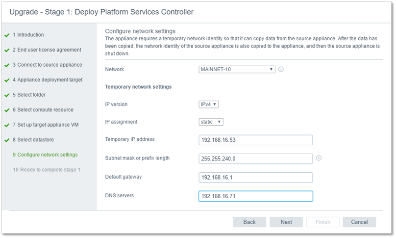 Figure 13 - Configure network setting for the new appliance