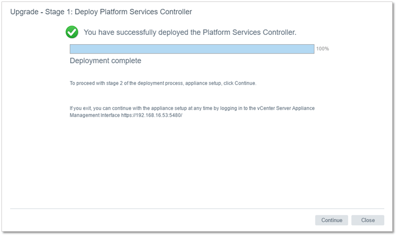 Figure 15 - Stage 1 from the migration process successfully completed