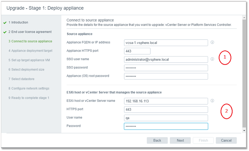 Figure 5 - Specifying the details for the source appliance and parent host