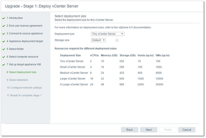 Figure 1 - Specifying the deployment size