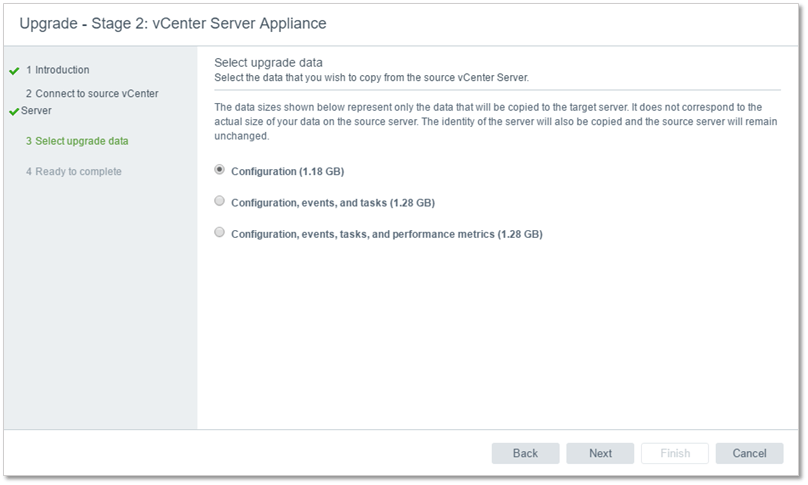 Figure 5 - Choosing what data gets to be migrated as part of the upgrade