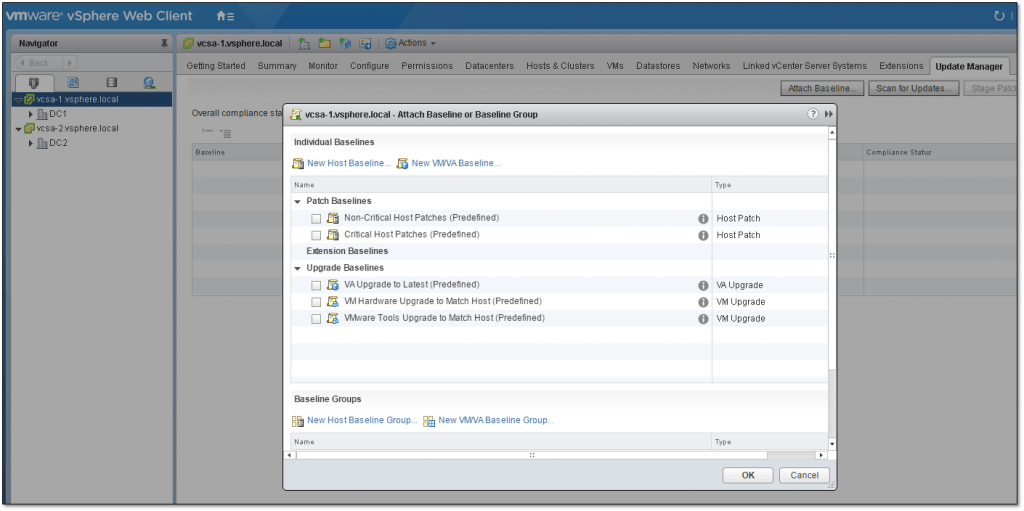 Figure 10 - Setting patch baselines in Update Manager
