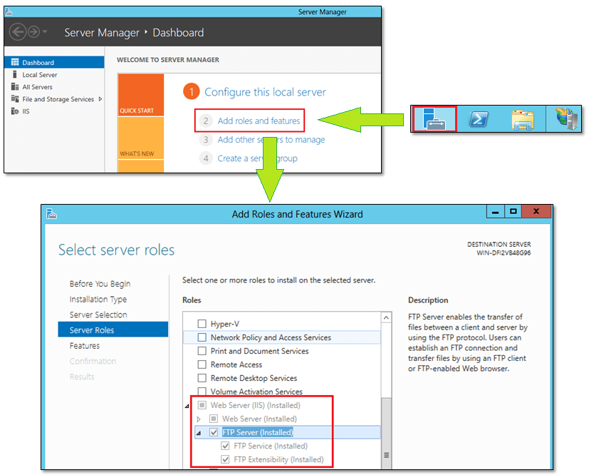 Figure 1 - Adding the Web and FTP server roles on Windows Server