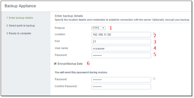 Figure 13 - Specifying the FTPS parameters for the backup job