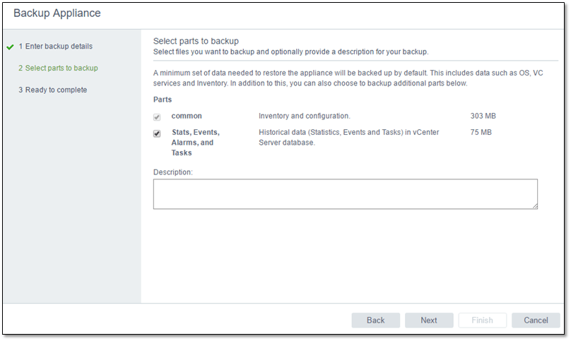 Figure 15 - Selecting what to backup. The amount of data to be transferred is also given.