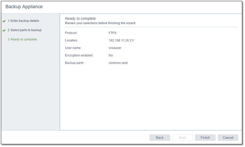 Figure 16 - Finalizing the backup job