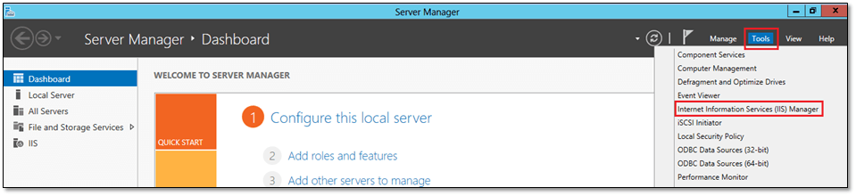 Figure 2 - Launching the IIS Manager from Server Manager