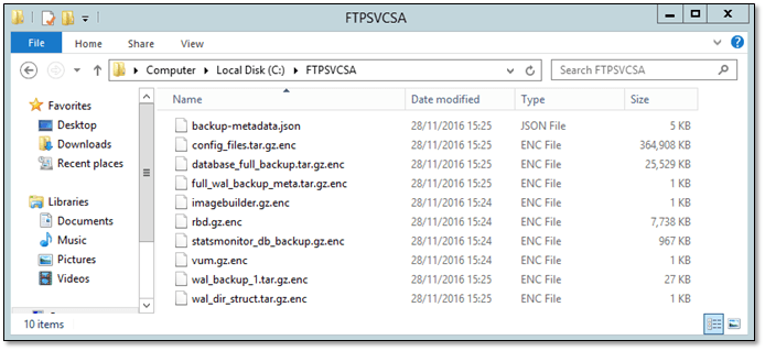Figure 17 - Backup job files successfully transferred to the FTP server using FTPS